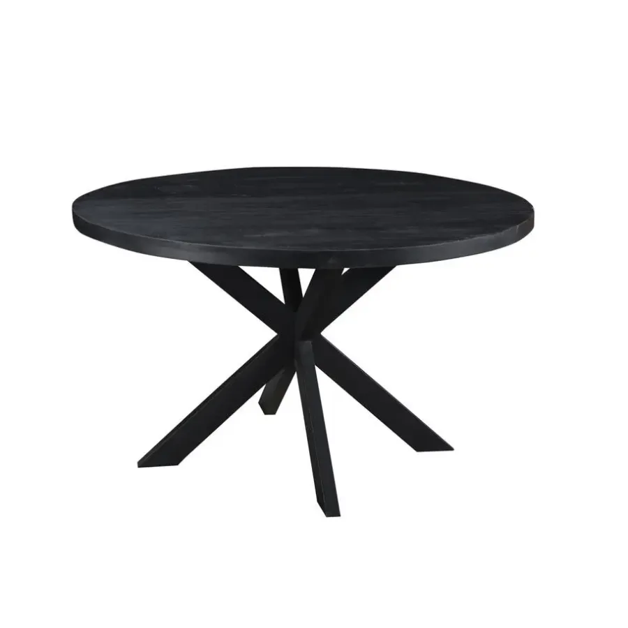 Livingfurn - Ronde Zwarte Eetkamertafel Kala - Mango Hout - 130 cm