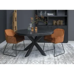 Livingfurn - Ronde Zwarte Eetkamertafel Kala - Mango Hout - 130 cm