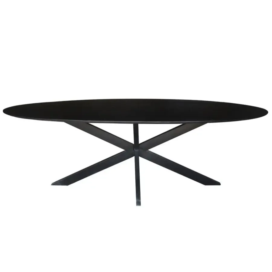 Industriële Eettafels|Ovale Eettafels-Livingfurn - Zwarte Eetkamertafel Oslo Ovaal - Acasia Hout - 240cm