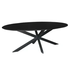 Industriële Eettafels|Ovale Eettafels-Livingfurn - Zwarte Eetkamertafel Oslo Ovaal - Acasia Hout - 240cm