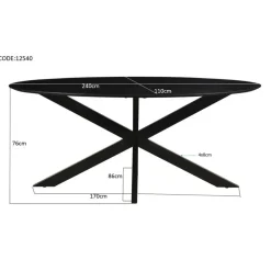 Industriële Eettafels|Ovale Eettafels-Livingfurn - Zwarte Eetkamertafel Oslo Ovaal - Acasia Hout - 240cm