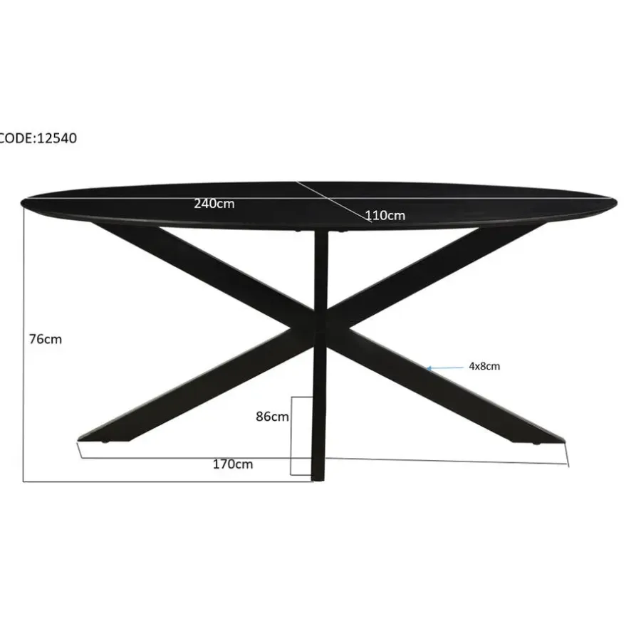 Industriële Eettafels|Ovale Eettafels-Livingfurn - Zwarte Eetkamertafel Oslo Ovaal - Acasia Hout - 240cm