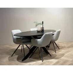 Industriële Eettafels|Ovale Eettafels-Livingfurn - Zwarte Eetkamertafel Oslo Ovaal - Acasia Hout - 240cm