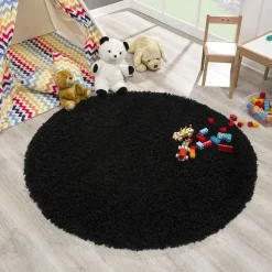 Muratap Loca Shaggy Rond Vloerkleed Zwart Hoogpolig - 150 CM ROND
