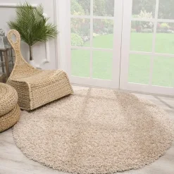 Vloerkleden|Hoogpolige Vloerkleden-Muratap Loca Shaggy Rond Vloerkleed Beige Hoogpolig - 200 CM ROND