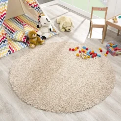 Vloerkleden|Hoogpolige Vloerkleden-Muratap Loca Shaggy Rond Vloerkleed Beige Hoogpolig - 200 CM ROND