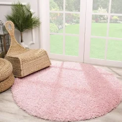 Muratap Loca Shaggy Rond Vloerkleed Licht Roze Hoogpolig - 120 CM ROND