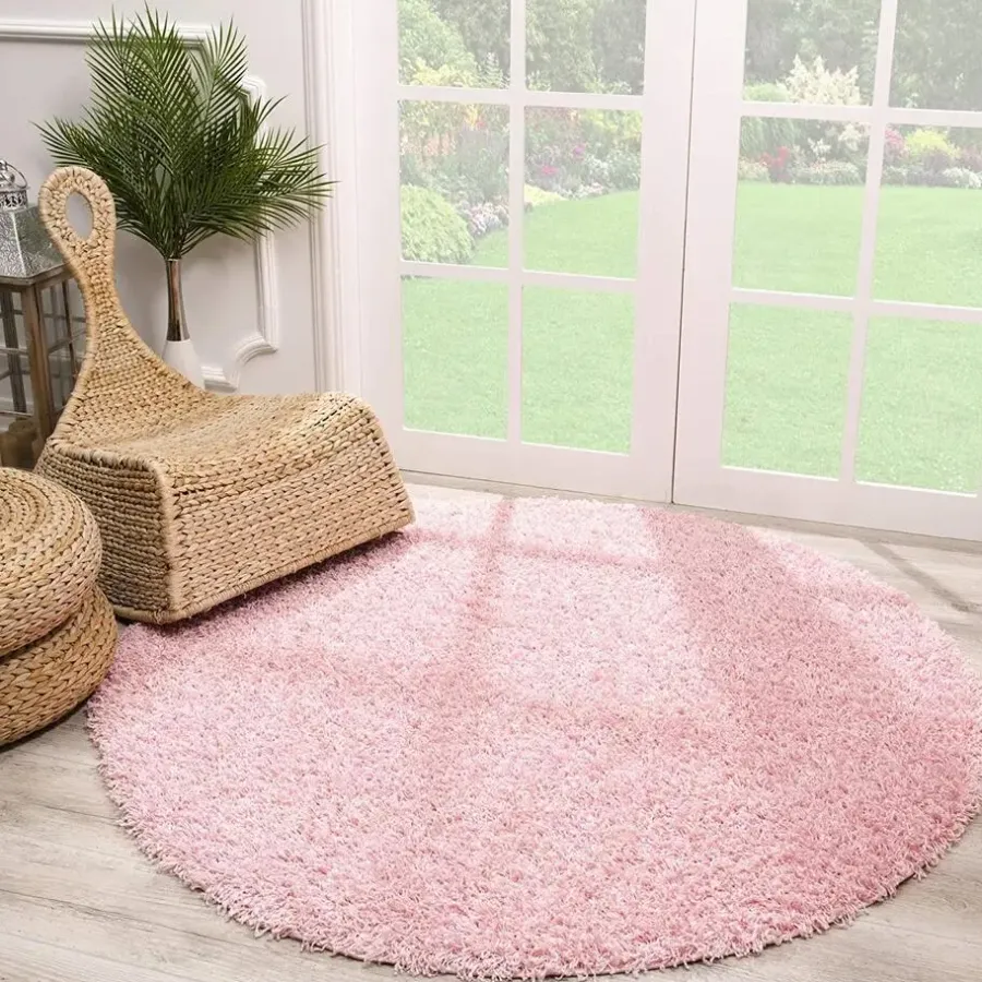 Muratap Loca Shaggy Rond Vloerkleed Licht Roze Hoogpolig - 150 CM ROND
