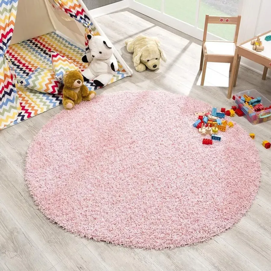 Muratap Loca Shaggy Rond Vloerkleed Licht Roze Hoogpolig - 150 CM ROND