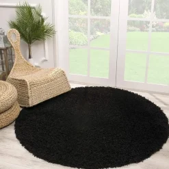 Hoogpolige Vloerkleden|Ronde Vloerkleden-Muratap Loca Shaggy Rond Vloerkleed Zwart Hoogpolig - 120 CM ROND