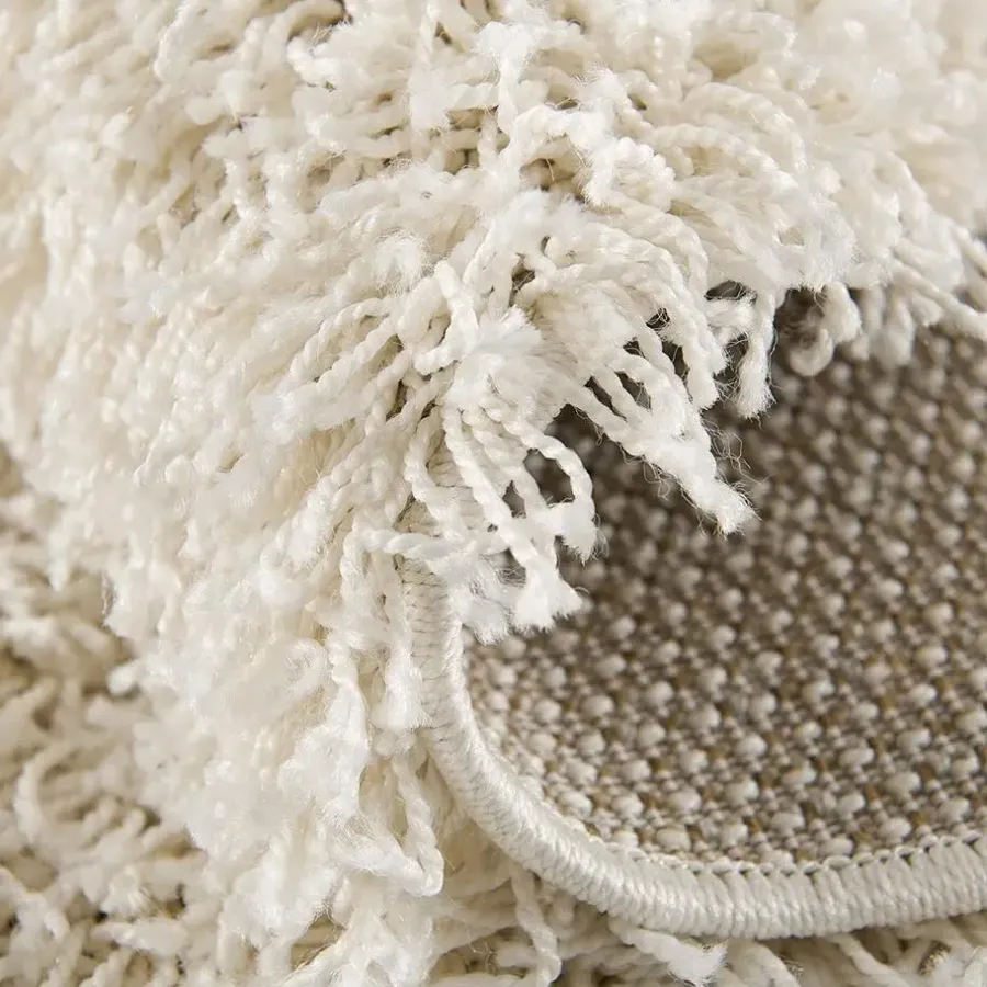 Vloerkleden|Hoogpolige Vloerkleden-Muratap Loca Shaggy Rond Vloerkleed Creme Hoogpolig - 150 CM ROND