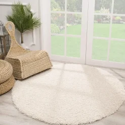 Vloerkleden|Hoogpolige Vloerkleden-Muratap Loca Shaggy Rond Vloerkleed Creme Hoogpolig - 200 CM ROND