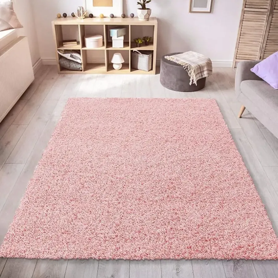 Hoogpolige Vloerkleden-Muratap Loca Shaggy Vloerkleed – Modern Uni Effen – Roze Hoogpolig & Zacht - 160x230 CM