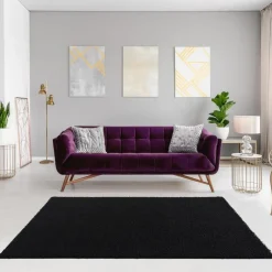 Hoogpolige Vloerkleden-Muratap Loca Shaggy Vloerkleed – Modern Uni Effen – Zwart Hoogpolig & Zacht - 120x170 CM
