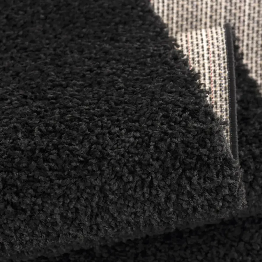 Hoogpolige Vloerkleden-Muratap Loca Shaggy Vloerkleed – Modern Uni Effen – Zwart Hoogpolig & Zacht - 160x230 CM