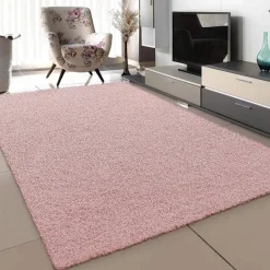 Muratap Loca Shaggy Vloerkleed – Modern Uni Effen – Roze Hoogpolig & Zacht - 140x200 CM