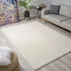 Muratap Loca Shaggy Vloerkleed Creme Hoogpolig - 200x200 CM Vierkant