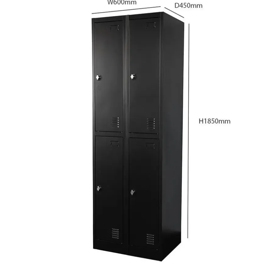 IVOL Lockerkast Zwart - 60x185 cm - 4 lockers