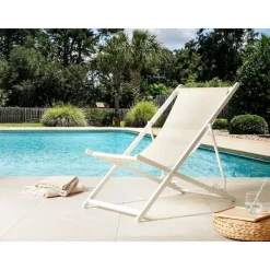 Kamperen En Outdoor-Beliani LOCRI II - Strandstoel - Wit/Beige - Polyester