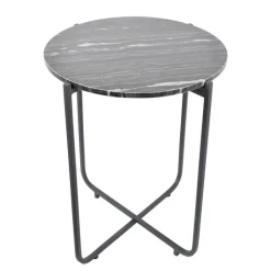 Bijzettafels-Loft24 LOFT42 Marble Bijzettafel Rond Zwart - Metaal - Marmer - 55x45x45