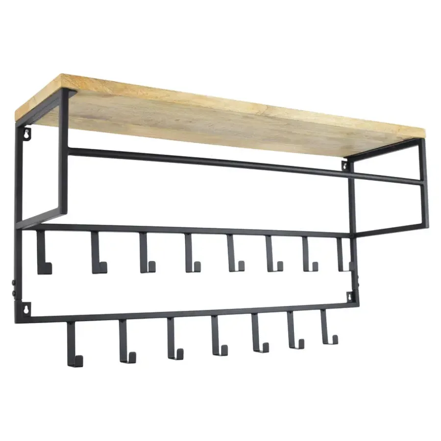 Kapstokken-Loft24 LOFT42 Petri Kapstok - 15 haken - Metaal - Zwart - 100x57x30