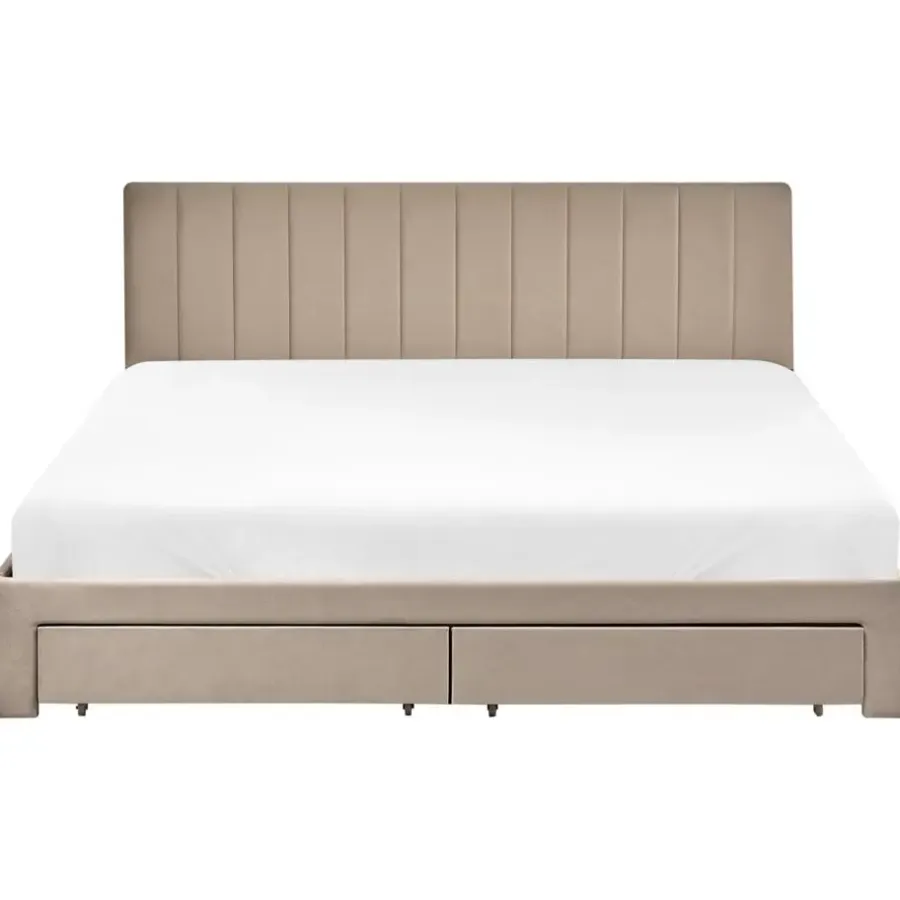 Leen Bakker LONZAC - Bed met opbergruimte - Taupe - 180 x 200 cm - Fluweel