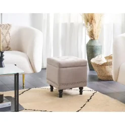 Beliani LORETTO - Poef - Beige - 37 cm - Fluweel
