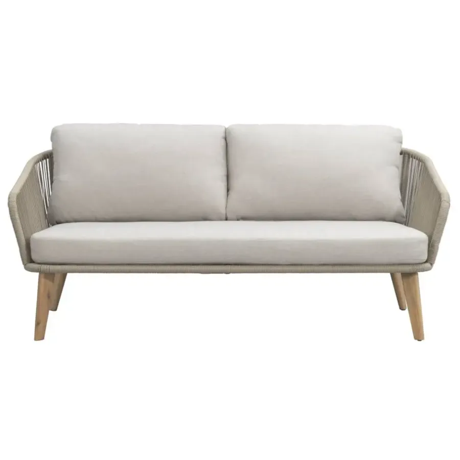 Leen Bakker Loungebank Nant - wicker/acacia taupe - 87x170x67 cm - incl. kussens