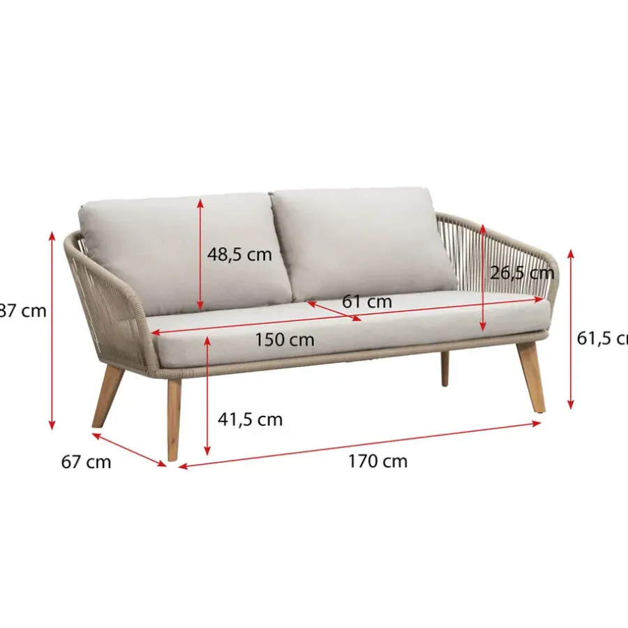Leen Bakker Loungebank Nant - wicker/acacia taupe - 87x170x67 cm - incl. kussens