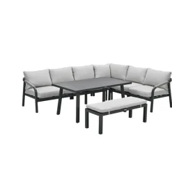 Garden Impressions Lounge-diningset Monti - zwart - 7-persoons - aluminium