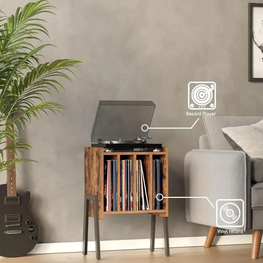 Bijzettafels-Merkloos LP Opbergsysteem - Platenrek - LP Houder - Vinyl Houder - MDF - Bruin Vintage