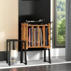 Bijzettafels-Merkloos LP Opbergsysteem - Platenrek - LP Houder - Vinyl Houder - MDF - Bruin Vintage