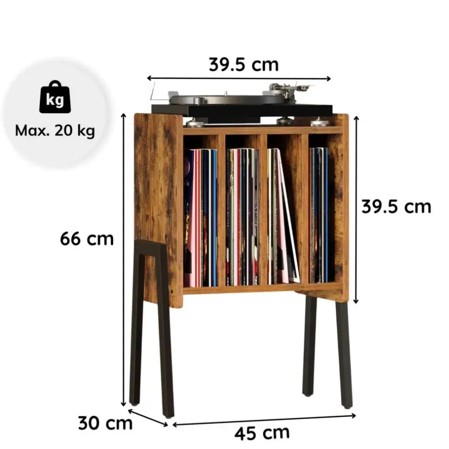 Bijzettafels-Merkloos LP Opbergsysteem - Platenrek - LP Houder - Vinyl Houder - MDF - Bruin Vintage