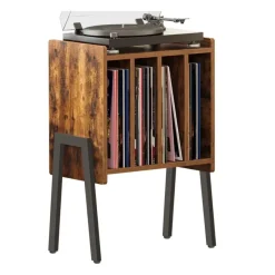 Bijzettafels-Merkloos LP Opbergsysteem - Platenrek - LP Houder - Vinyl Houder - MDF - Bruin Vintage