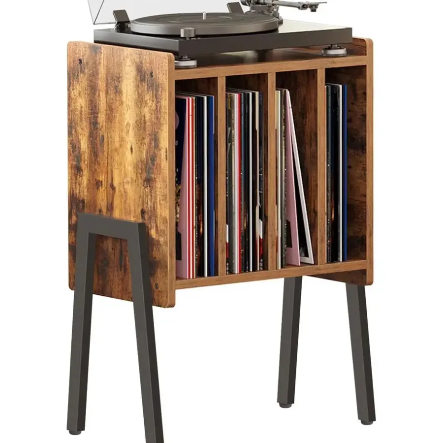 Bijzettafels-Merkloos LP Opbergsysteem - Platenrek - LP Houder - Vinyl Houder - MDF - Bruin Vintage