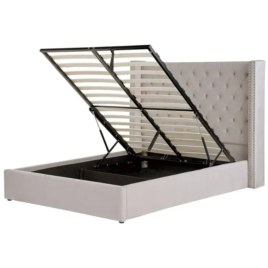 Beliani LUBBON - Bed met opbergruimte - Lichtgrijs - 140 x 200 cm - Fluweel