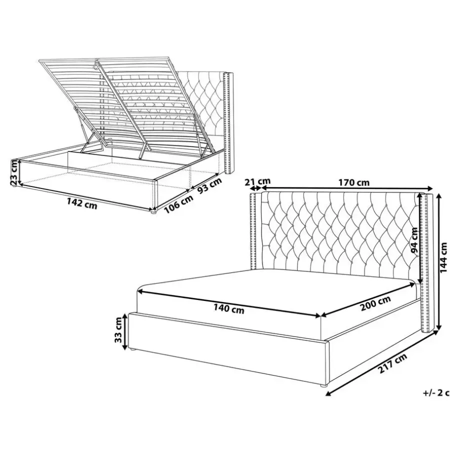 Beliani LUBBON - Bed met opbergruimte - Lichtgrijs - 140 x 200 cm - Fluweel
