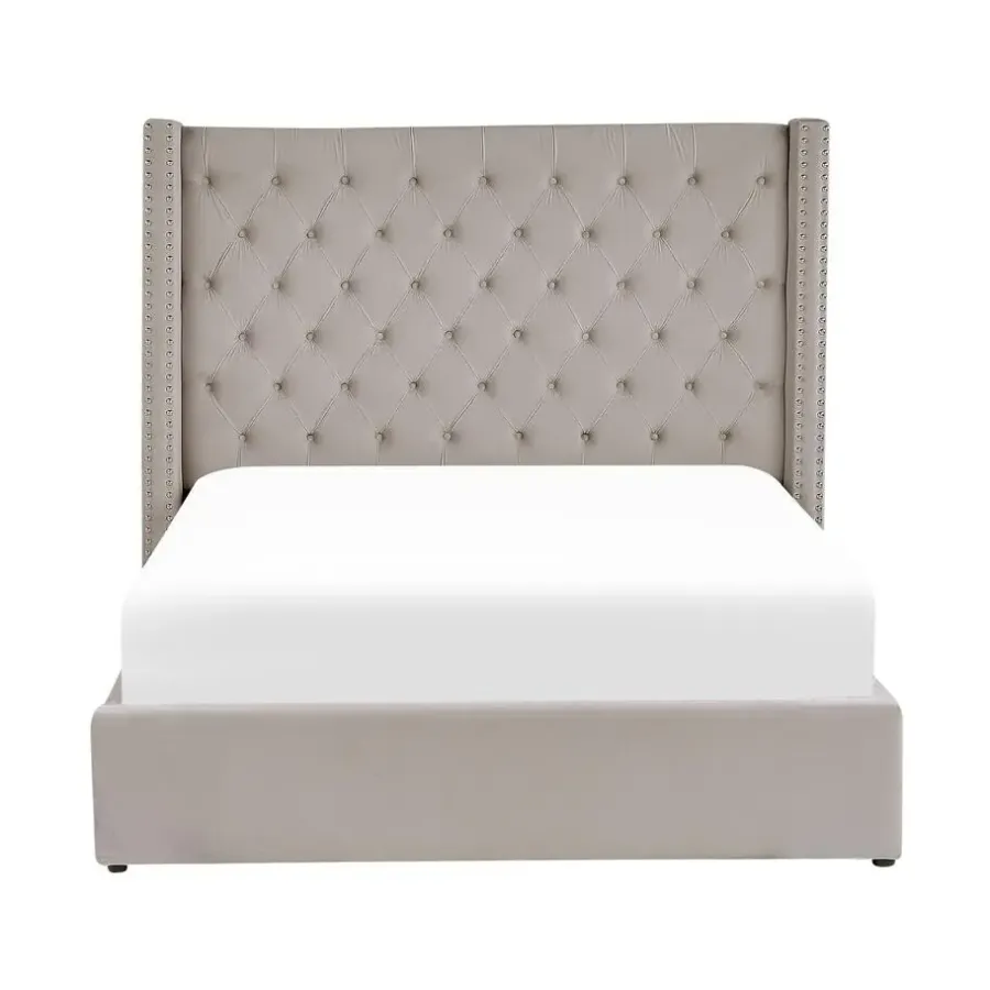Beliani LUBBON - Bed met opbergruimte - Lichtgrijs - 140 x 200 cm - Fluweel