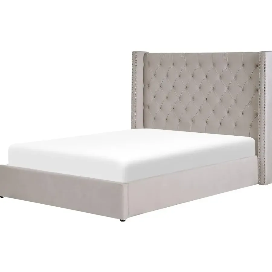 Beliani LUBBON - Bed met opbergruimte - Lichtgrijs - 140 x 200 cm - Fluweel
