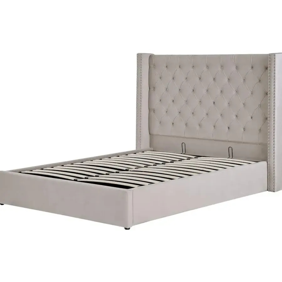 Beliani LUBBON - Bed met opbergruimte - Lichtgrijs - 140 x 200 cm - Fluweel
