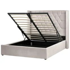 Beliani LUBBON - Bed met opbergruimte - Taupe - 140 x 200 cm - Fluweel