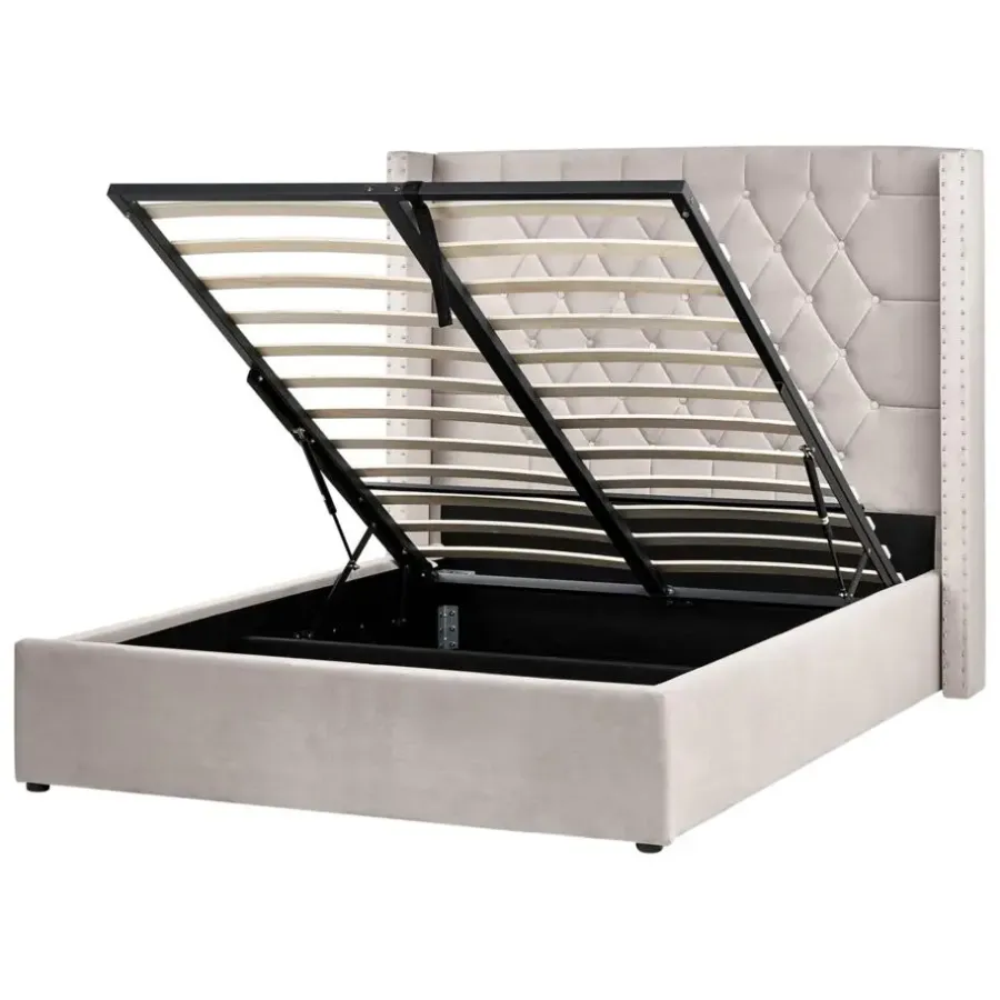 Beliani LUBBON - Bed met opbergruimte - Taupe - 140 x 200 cm - Fluweel
