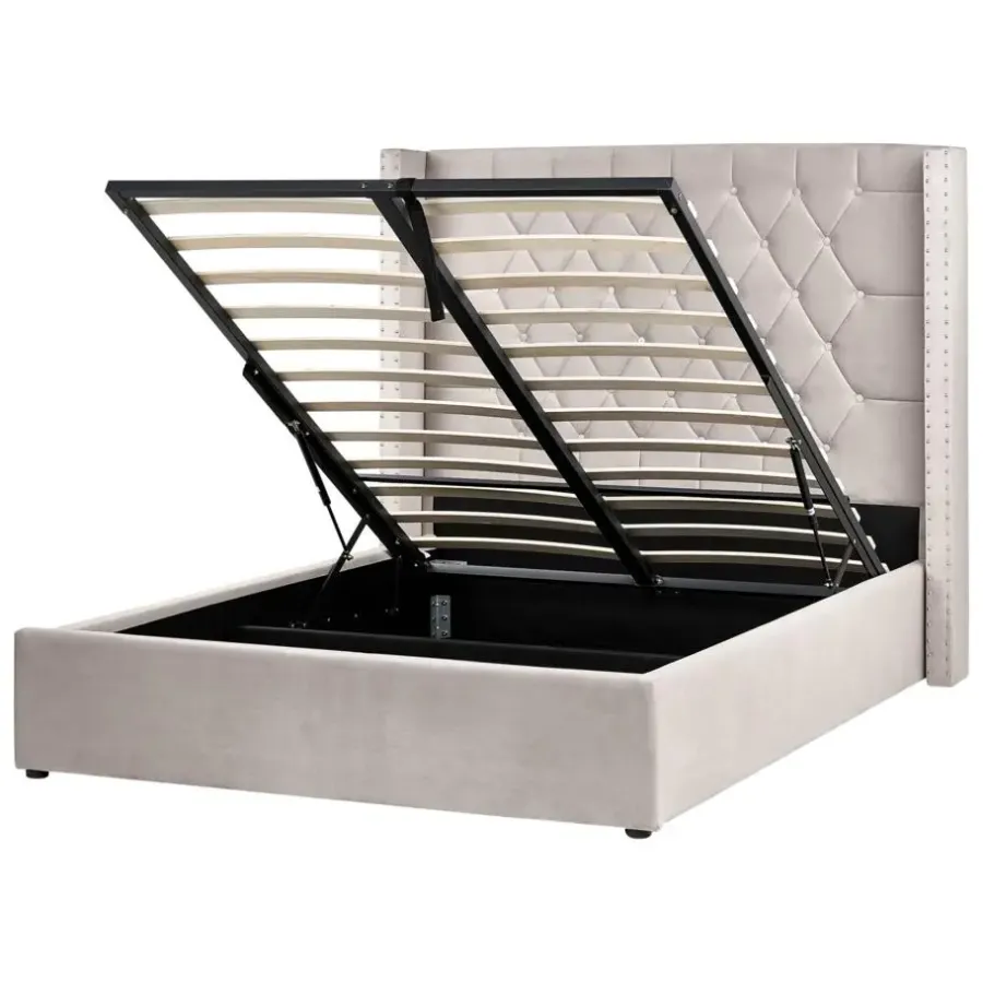 Beliani LUBBON - Bed met opbergruimte - Taupe - 140 x 200 cm - Fluweel