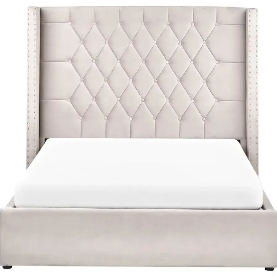 Beliani LUBBON - Bed met opbergruimte - Taupe - 140 x 200 cm - Fluweel