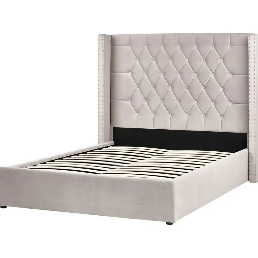 Beliani LUBBON - Bed met opbergruimte - Taupe - 140 x 200 cm - Fluweel