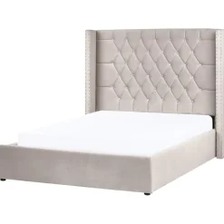 Beliani LUBBON - Bed met opbergruimte - Taupe - 140 x 200 cm - Fluweel