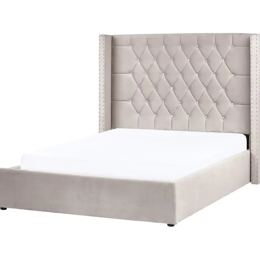 Beliani LUBBON - Bed met opbergruimte - Taupe - 140 x 200 cm - Fluweel