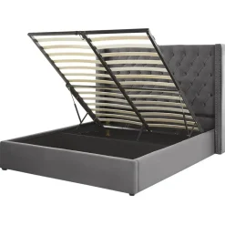 Beliani LUBBON - Bed met opbergruimte - Grijs - 160 x 200 cm - Fluweel