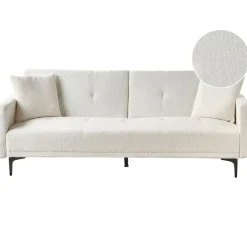 Slaapbanken|Slaapbanken-Beliani LUCAN - Slaapbank 3-zits - Off-white - Polyester