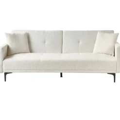 Slaapbanken|Slaapbanken-Beliani LUCAN - Slaapbank 3-zits - Off-white - Polyester